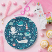 Musterjunge Navy Blue and White Nautical Ocean Pappteller (Party)