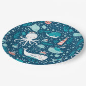 Musterjunge Navy Blue and White Nautical Ocean Pappteller (Schrägansicht)