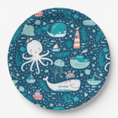 Musterjunge Navy Blue and White Nautical Ocean Pappteller (Vorderseite)