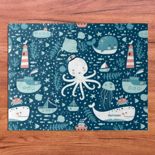 Musterjunge Navy Blue and White Nautical Ocean Puzzle