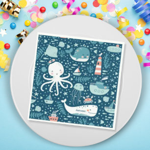 Musterjunge Navy Blue and White Nautical Ocean Serviette