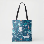 Musterjunge Navy Blue and White Nautical Ocean Tasche (Vorderseite)
