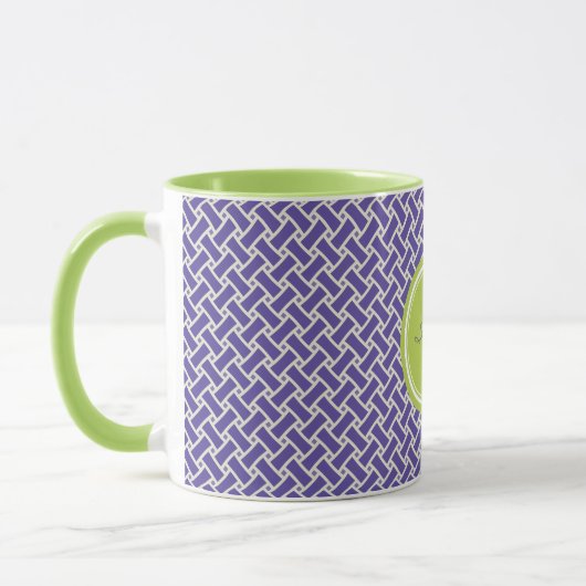 Mustermonogramm des lila Fischgrätenmusters des Tasse (Links)