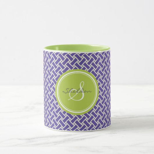 Mustermonogramm des lila Fischgrätenmusters des Tasse (Zentrum)