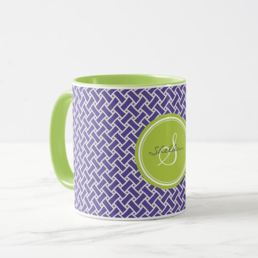 Mustermonogramm des lila Fischgrätenmusters des Tasse (Vorderseite Links)
