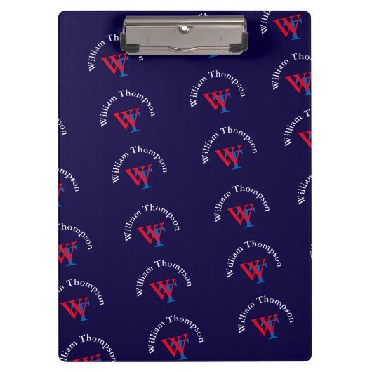 Mustername personalisiert rot/blau mit Monogramm Klemmbrett (Vorderseite)
