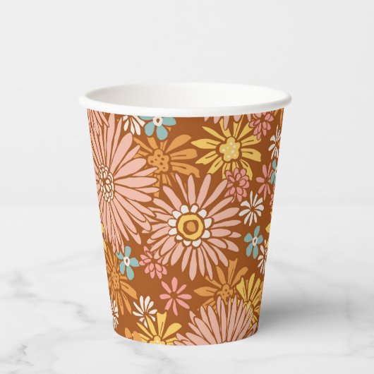 Musterpapierkopien der Retro-Blume im Sommer Pappbecher (Vorderseite)