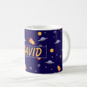 Musterraum orange blaue Name Kaffeetasse (VorderseiteRechts)