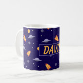 Musterraum orange blaue Name Kaffeetasse (Vorderseite Links)