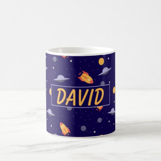 Musterraum orange blaue Name Kaffeetasse (Mittel)