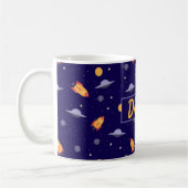 Musterraum orange blaue Name Kaffeetasse (Links)