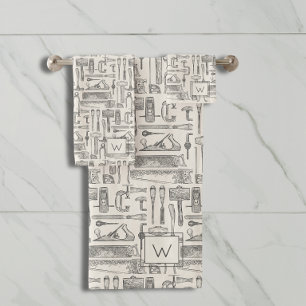 Mustertaster für mit Monogramm Vintage Handwerkzeu Badhandtuch Set