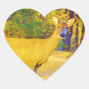 Musturd Colored Deer mit hellblau Herz-Aufkleber