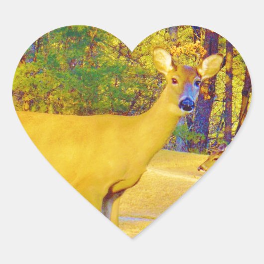 Musturd Colored Deer mit hellblau Herz-Aufkleber (Vorderseite)