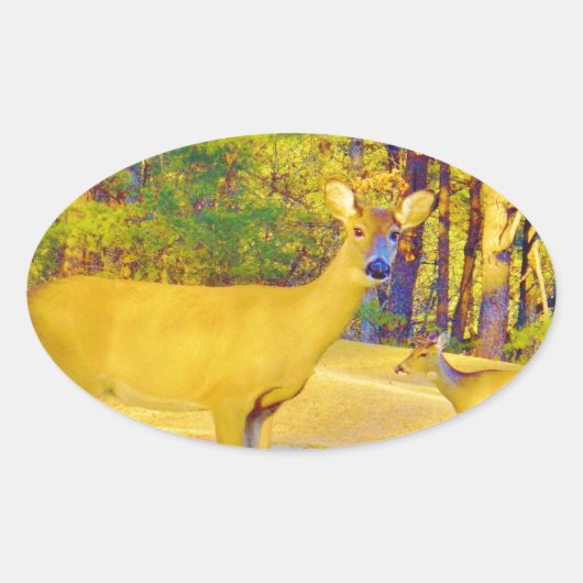 Musturd Colored Deer mit hellblau Ovaler Aufkleber (Vorderseite)