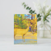 Musturd Colored Deer mit hellblau Postkarte (Stehend Vorderseite)