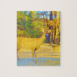 Musturd Colored Deer mit hellblau Puzzle