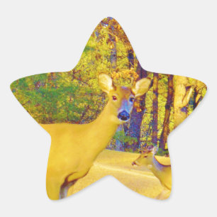 Musturd Colored Deer mit hellblau Stern-Aufkleber