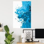 Mut Abstrakter Spritzer Blau & Weiß Poster (Heimbüro)