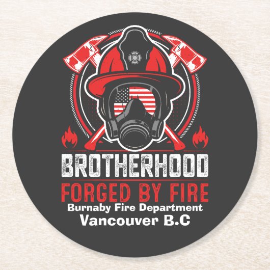 Mut, der in der Ausrüstung des Feuerwehrmanns im M Runder Pappuntersetzer (Vorderseite)