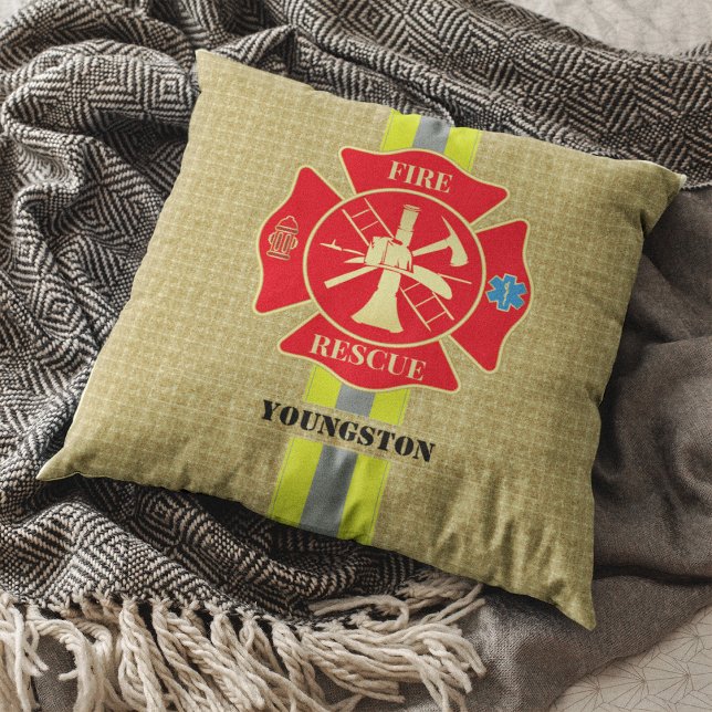 Mut des Feuerwehrmanns Malteser Cross Design Kissen (Fire Rescue Bunker Gear Maltese Cross Emblem Throw Pillow)