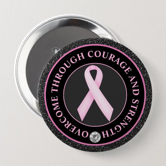 Mut und Stärke – Pink Ribbon Awareness Button (Vorne & Hinten)