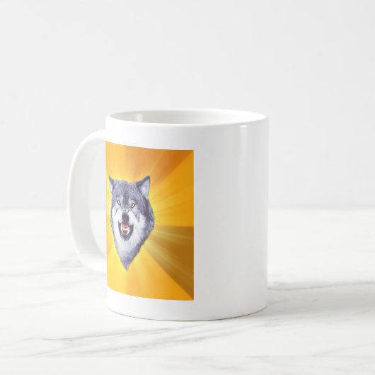 Mut-Wolf-Ratetierinternet Meme Kaffeetasse (Vorderseite Links)