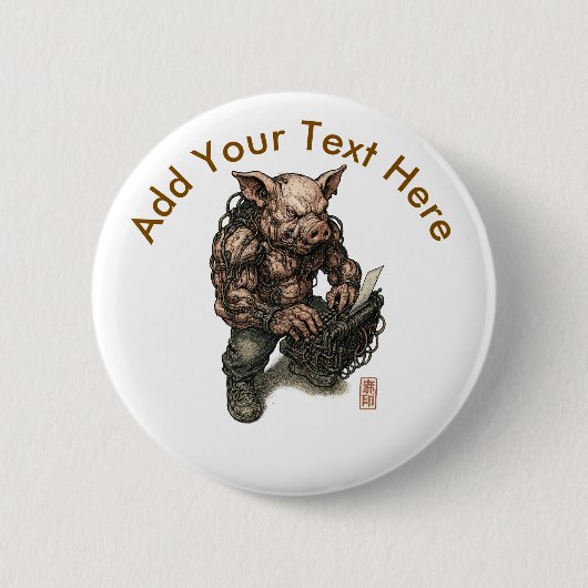 Mutant Pig Warrior - Cyberpunk Butcher mit Ketten Button (Vorderseite)