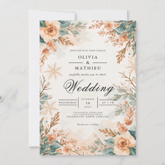 Mute Blossom Winter Romance Wedding Einladung (Vorderseite)