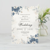 Mute Blue Botanical Blüh Wedding Einladung (Stehend Vorderseite)