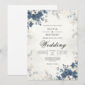 Mute Blue Botanical Blüh Wedding Einladung (Vorne/Hinten)