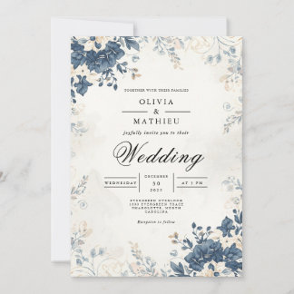 Mute Blue Botanical Blüh Wedding Einladung