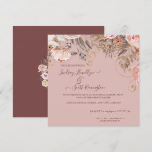 Mute Blumenblätterung Rose Gold Boho Paare Dusche Einladung