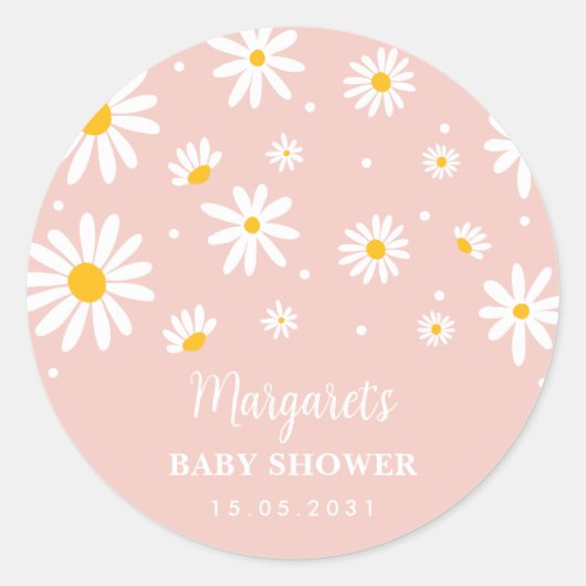 Mute Blush Boho Daisy Blume Baby Girl Dusche Runder Aufkleber (Vorderseite)