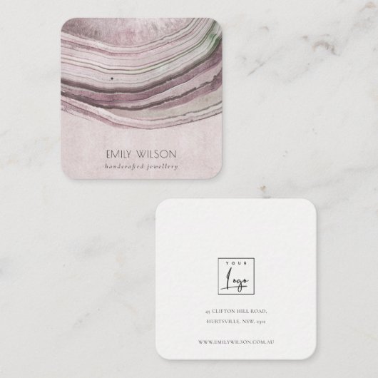 Mute Blush Lilac Agate Earthy Earring Display Quadratische Visitenkarte (Vorne/Hinten)