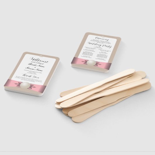 Mute Blush & Tan Pearl Ribbon Hochzeitsprogramm Fächer (Non-assembled)