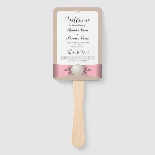Mute Blush & Tan Pearl Ribbon Hochzeitsprogramm Fächer (Vorderseite)