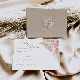 Mute Blush Tropical Boho Pampas Wedding RSVP Karte