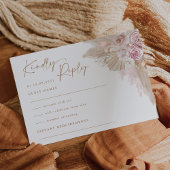 Mute Blush Tropical Boho Pampas Wedding RSVP Karte