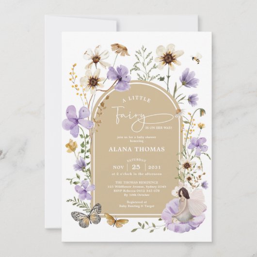 Mute Bohemische Wildblume Girl Babydusche Einladung (Vorderseite)
