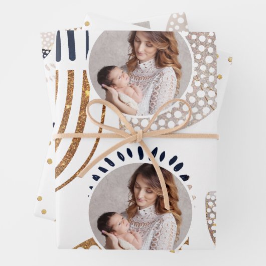 Mute Boho Formen und Imitats Gold Dots Holiday Wra Geschenkpapier Set (Beispiel)