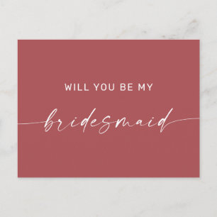 Mute Brick Red Modern Boho Bridesmaid Vorschlag Postkarte
