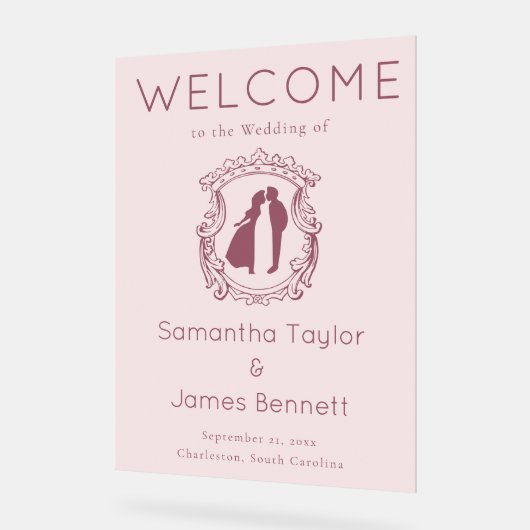 Mute Dusty Rose Willkommen mit weichem Skript Acrylschild (Winkel)