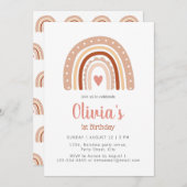 Mute Earthy Tone Boho Rainbow 1. Geburtstag Einladung (Vorne/Hinten)