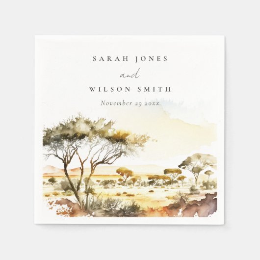 Mute Earthy Watercolor Afrikanische Landschaft Hoc Serviette (Vorderseite)