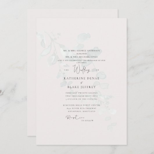 Mute Eukalyptus Pale Blush Beide Eltern Hochzeit Einladung (Vorne/Hinten)