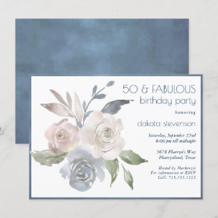 Mute Floral Bouquet Blauer Fabulous 50. Geburtst Einladung