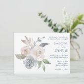 Mute Floral Bouquet | Blue Cream Pink Wedding Einladung (Stehend Vorderseite)