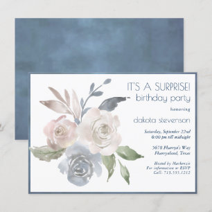 Mute Floral Bouquet Blue Creme Pink Überraschung Einladung