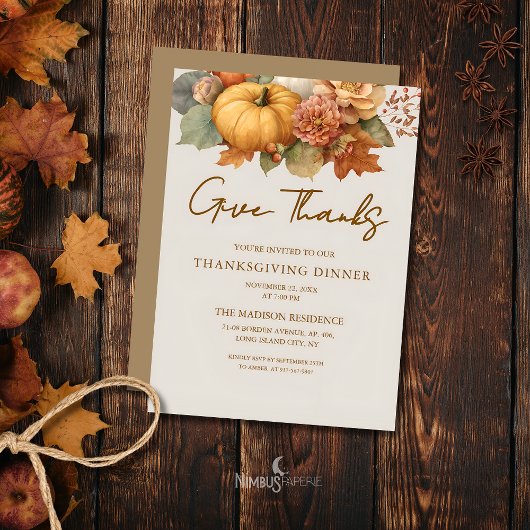 Mute Florals Erntedank Dinner Einladung